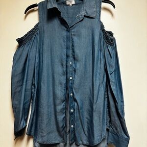 Crown & Ivy Blue Cold Shoulder Button Down Shirt